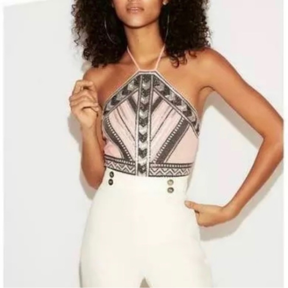 NWOT Express Pink Aztec Embellished Bodysuit